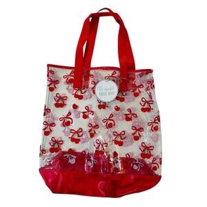 Cherry Coquette Tote Bag - Yoga Grocery Red Bow & Cherries Fashionable & Fun